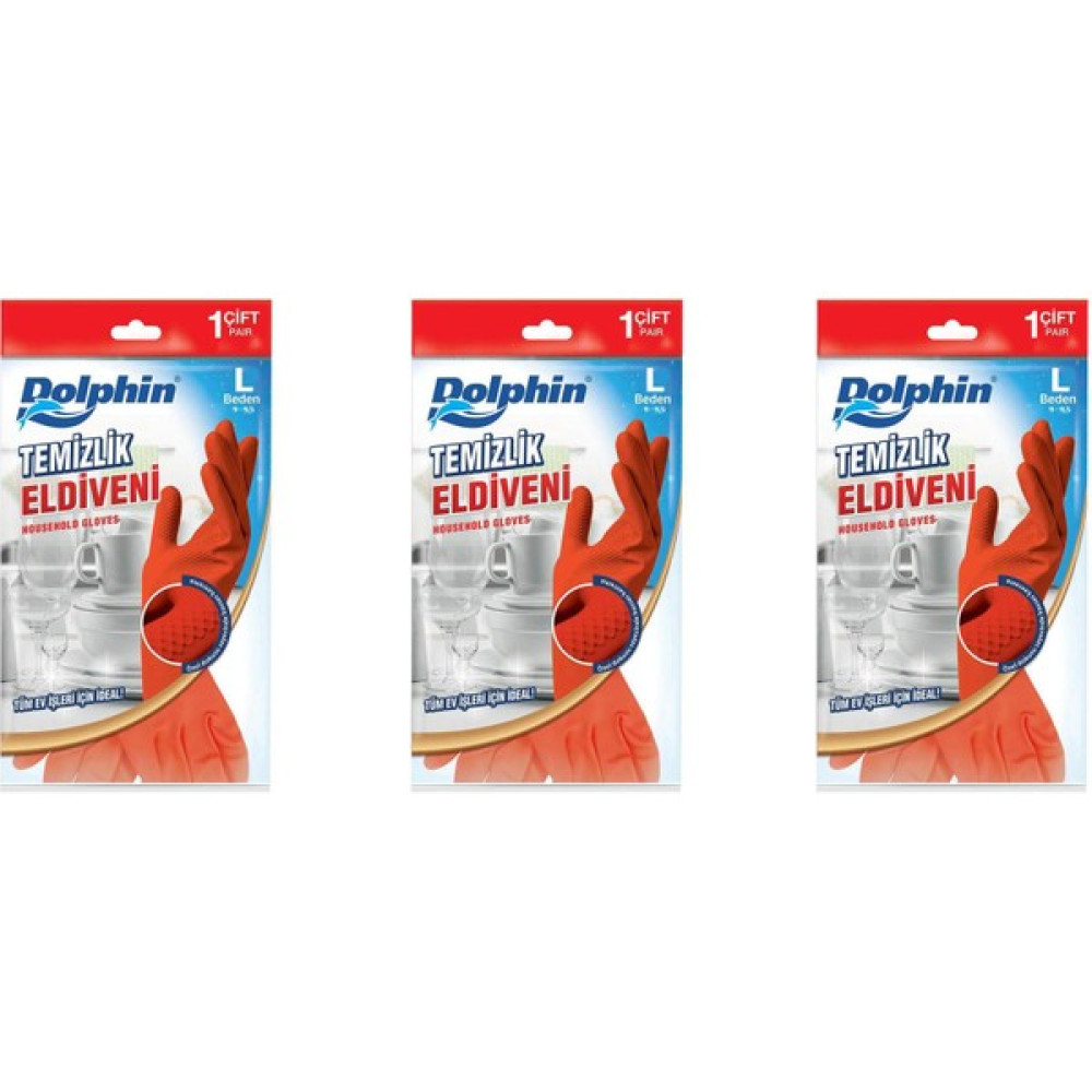 Dolphin Lateks Bulaşık Temizlik Eldiveni - Kırmızı - Large ( Büyük ) - 9-9,5 - 3 Paket Oto Boyaları Fiyatı