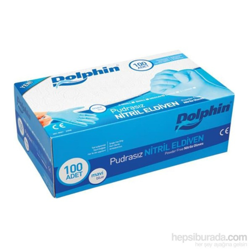 Dolphin Mavi Nitril Eldiven Pudrasız (M) 100 lü Paket - M Temizlik Malzemeleri Fiyatı