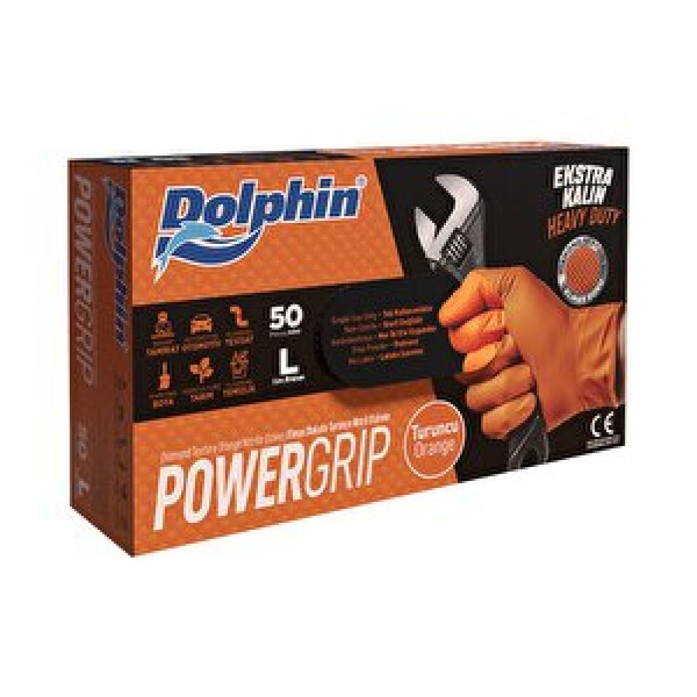 Dolphin Nitril Powergrip Ekstra Kalın Elmas Dokulu Eldiven Turuncu Large Büyük Boy 50'li 10 Paket İş Eldiveni Fiyatı