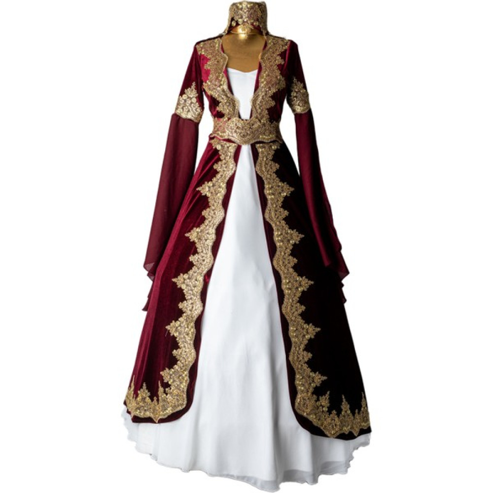 Dolunay Moda Kaftan Bindallı Bordo Renk Yeni Sezon Gold Dantelli Elbise Fiyatı