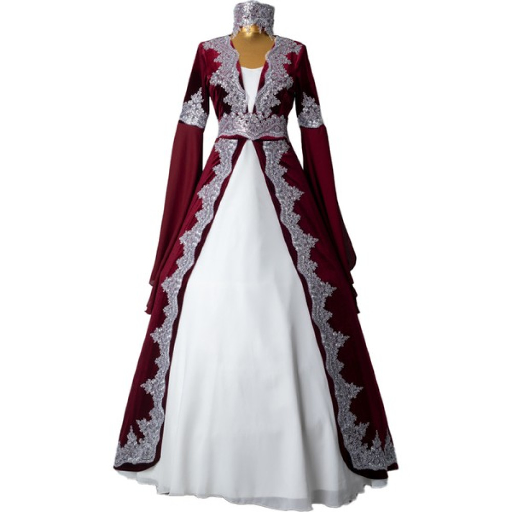 Dolunay Moda Kaftan Bindallı Bordo Renk Yeni Sezon Gümüş Dantelli Elbise Fiyatı