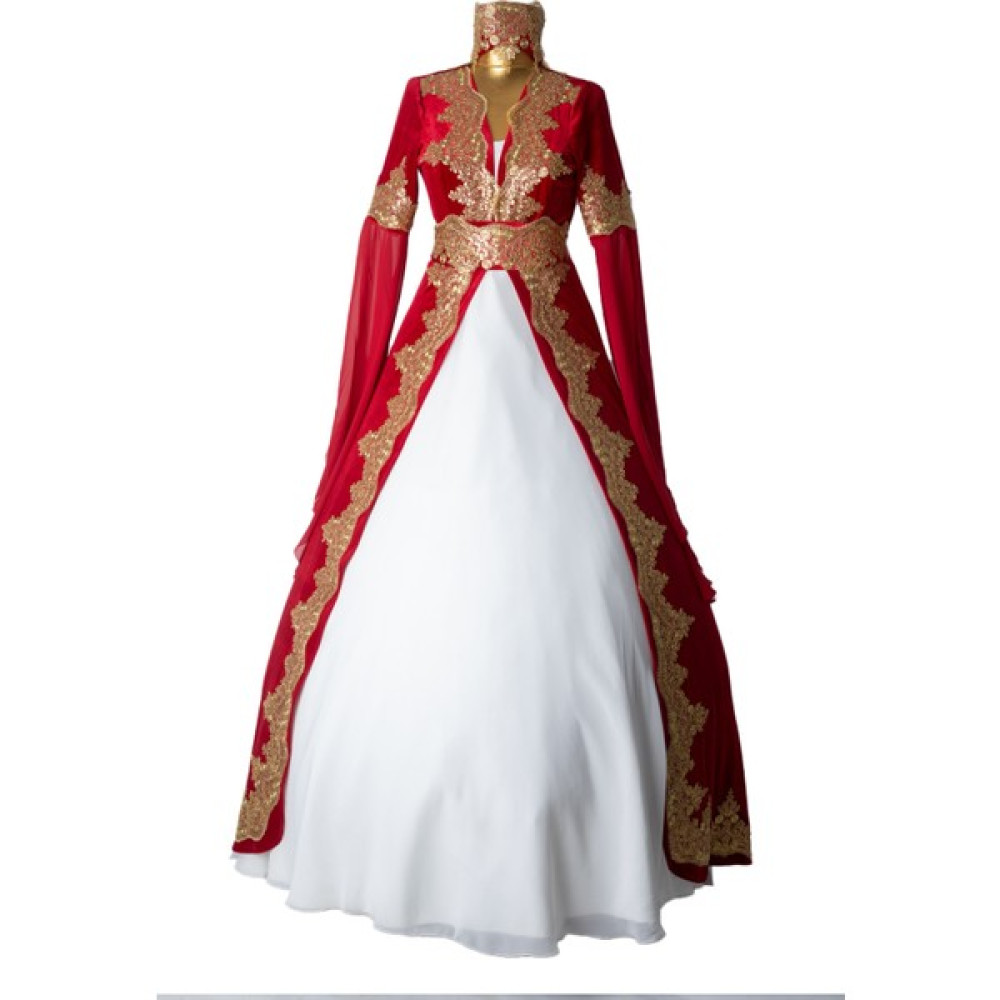 Dolunay Moda Kaftan Bindallı Kırmızı Renk Yeni Sezon Gold Dantelli Elbise Fiyatı