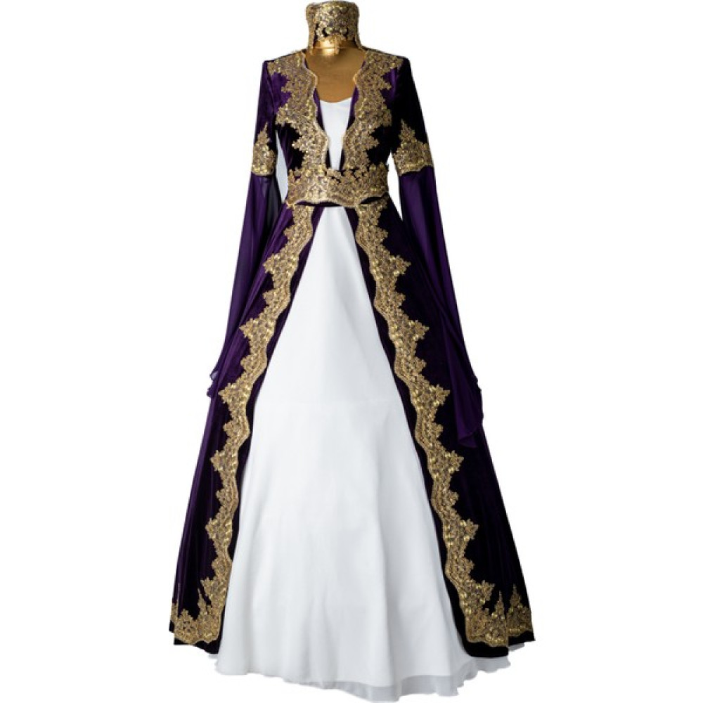 Dolunay Moda Kaftan Bindallı Mor Renk Yeni Sezon Gold Dantelli Elbise Fiyatı