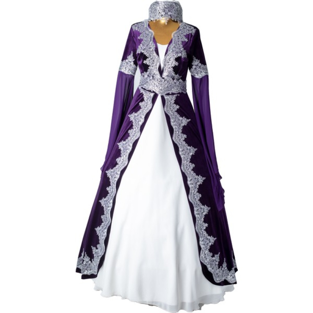 Dolunay Moda Kaftan Bindallı Mor Renk Yeni Sezon Gümüş Dantelli Elbise Fiyatı