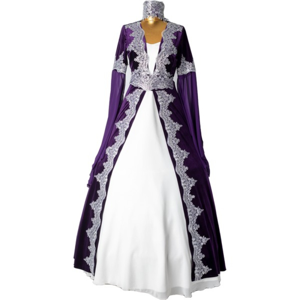 Dolunay Moda Kaftan , Bindallı Mor Renk Yeni Sezon Gümüş Dantelli Mira Model Elbise Fiyatı