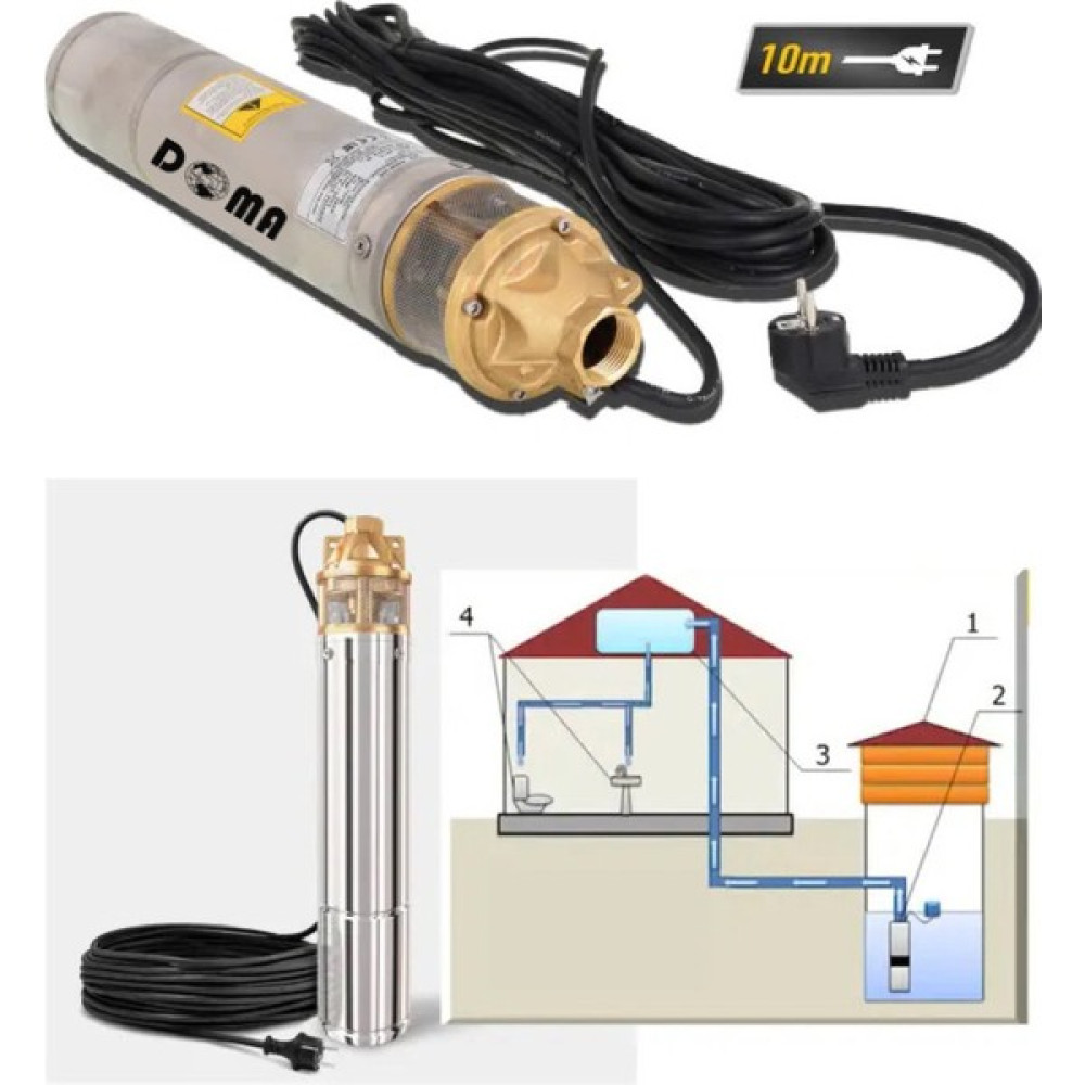Doma 4SKM100 4'' Tek Kademeli Dalgıç Pompa 10 Metre Kablo ve Pano 1 Hp 58 Mt. Emiş Su Motoru Fiyatı