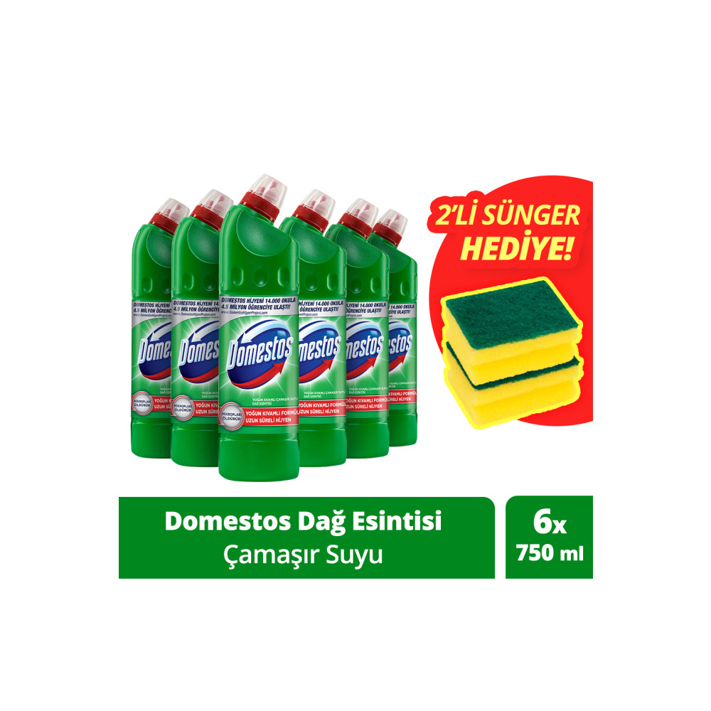 Domestos Çamaşır Suyu Dağ Esintisi 750 ml X 6 Sünger 1 Adet Ağız ve Diş Sağlığı Fiyatı