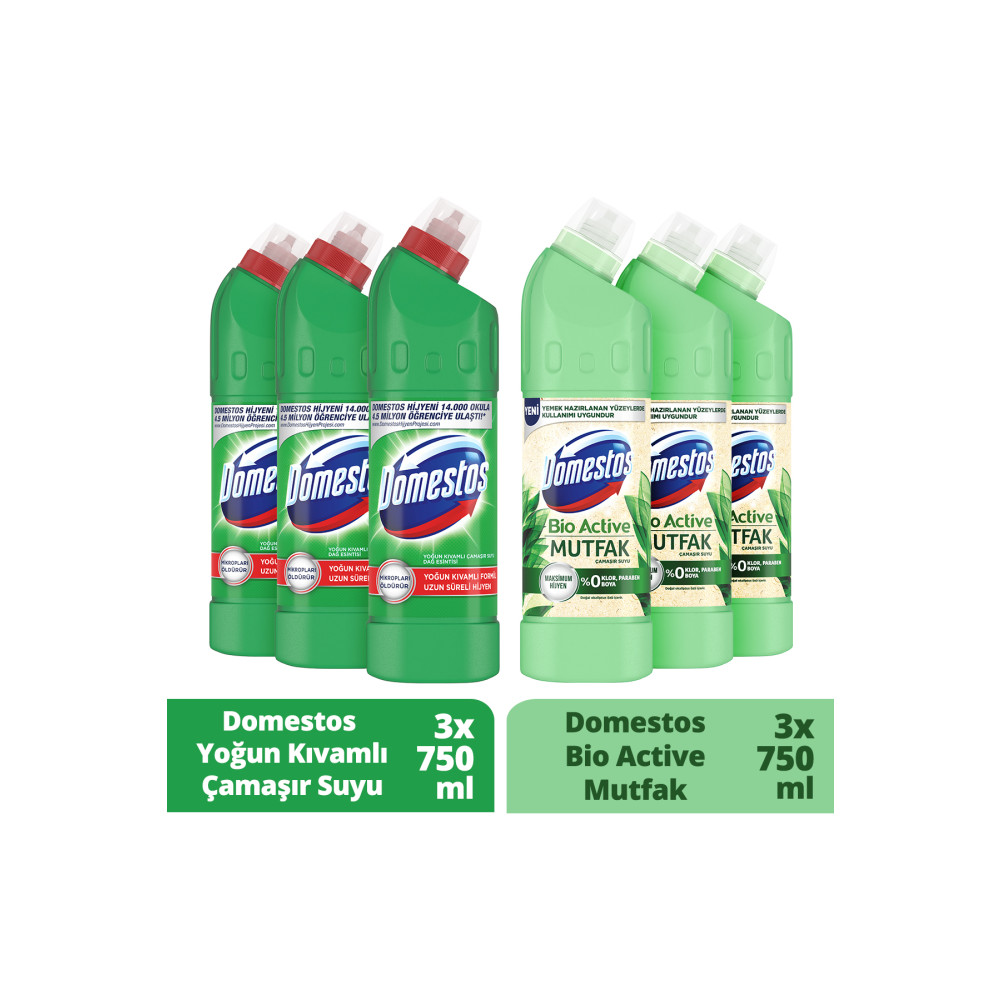 Domestos Çamaşır Suyu Dağ Esintisi 750 ml X3 Çamaşır Suyu Bio Active Mutfak 750 ml X3 Ağız ve Diş Sağlığı Fiyatı