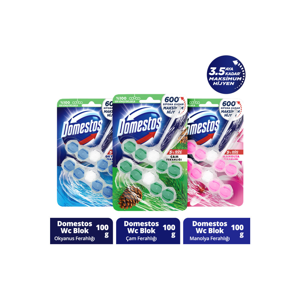 Domestos Wc Blok Tuvalet Bloğu Okyanus Ferahlığı 5li Güç X1 Çam Ferahlığı X1 Manolya Ferahlığı X1 Oda Kokusu Fiyatı