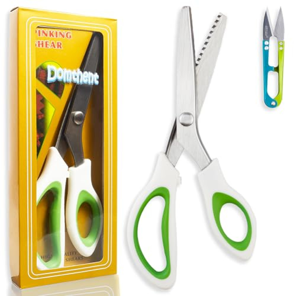 Domthent Pinking Shears for Fabric Cutting,9.44'' Heavy Stainless Steel Zigzag Scissors with Thread Cutters,Professional Handheld Pinking Shears for Sewing Fabrics Leather and Craft Paper ect (1)