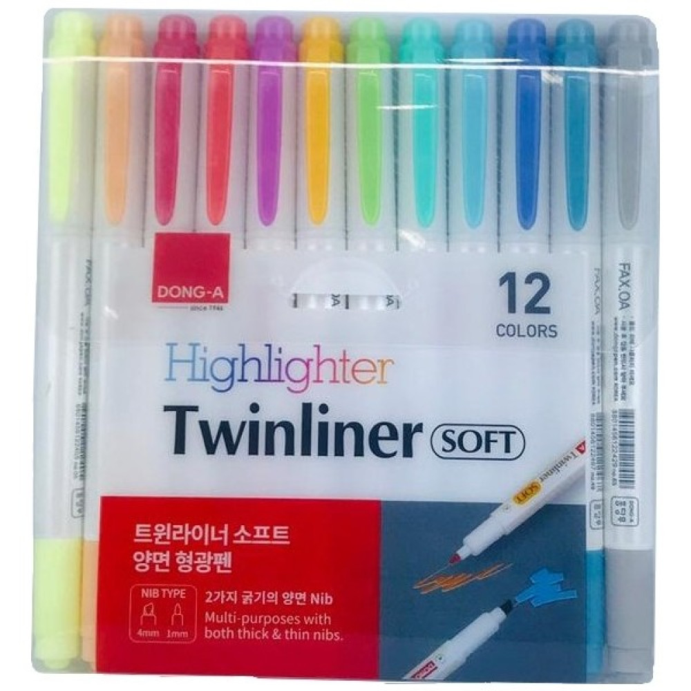 Dong-A Twinliner Soft Fosforlu Kalem Çift Taraflı 12 Renk - 12 Adet Fosforlu Kalem Fiyatı