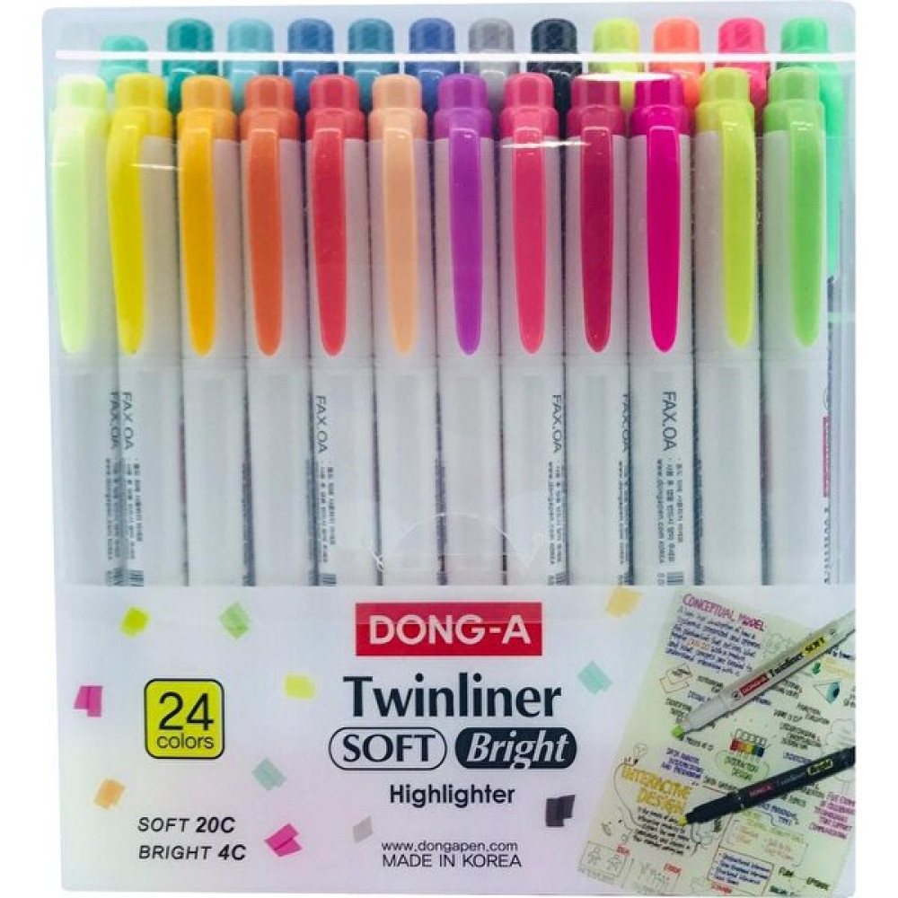 Dong-A Twinliner Soft Fosforlu Kalem Çift Taraflı 24 Renk - 24 Adet Fosforlu Kalem Fiyatı