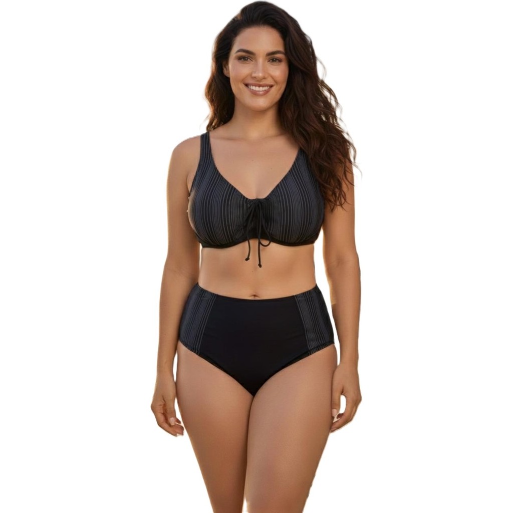 Donlaritta Büyük Beden Toparlayıcı Siyah Gri Göğüs Pedli Hızlı Kuruyan Bikini Takımı 44-46-48-50-52-54 Beden Bikini Fiyatı