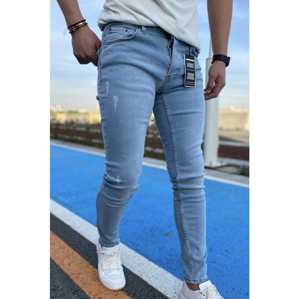 DOPPİON DENİM Erkek Buz Mavi Slim Fit Dar Paça Lazerli Kot Pantolon 33 Beden Bayan Jeans / Kot Pantolon Fiyatı