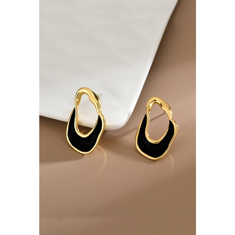 Dora Accessories Asimetrik Siyah Mineli Altın Renk Küpe Bijuteri Küpe Fiyatı