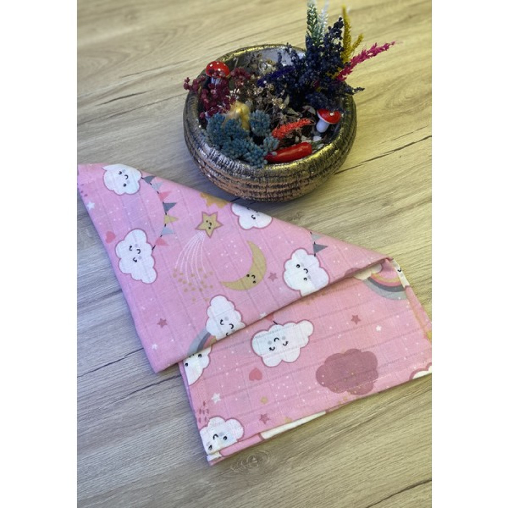 Dore Home Muslin Bez Pamuklu ve Organik Kız Bebek / Çocuk Pembe Gök Kuşağı ve Bulut Desenli 80X90 cm - 80 x 90 cm Hamilelik ve Emzirme Fiyatı