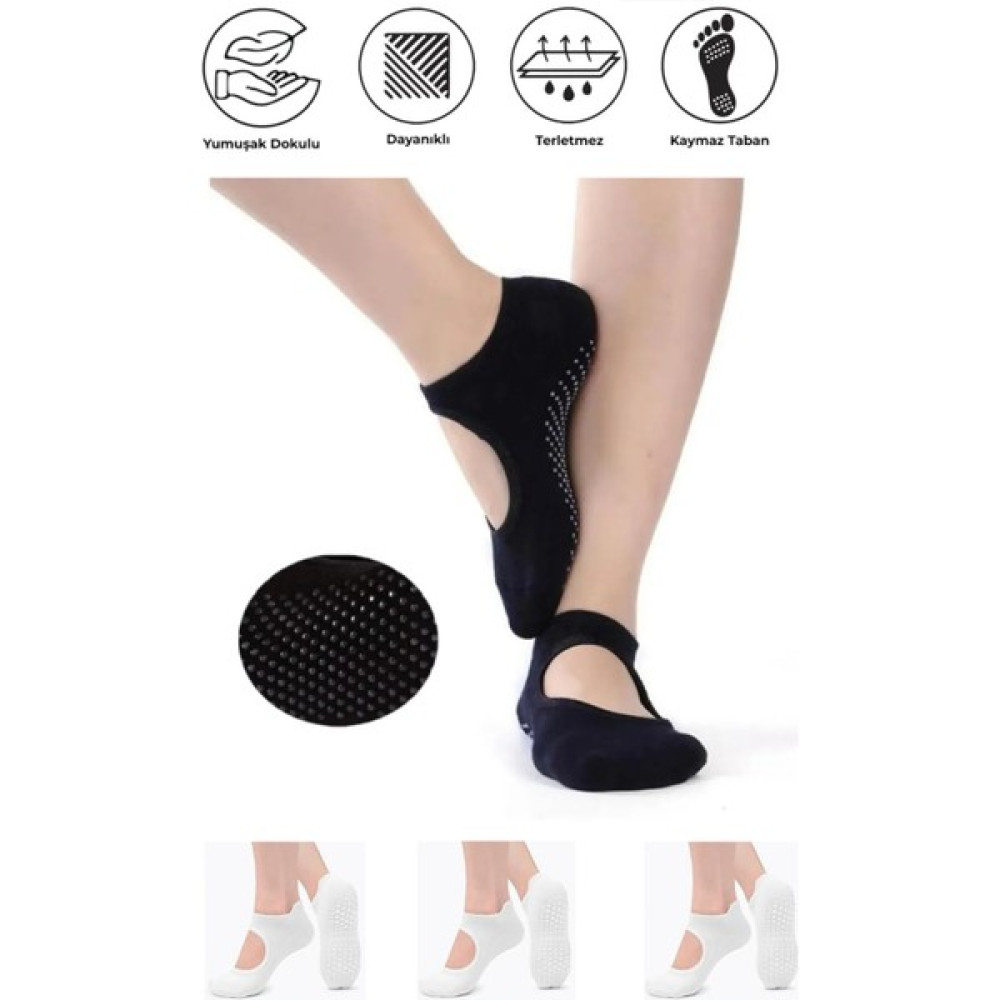 Dore Kaydırmaz Tabanlı Yoga & Pilates ve Spor Çorabı 3 Çift Çorap (Outdoor) Fiyatı