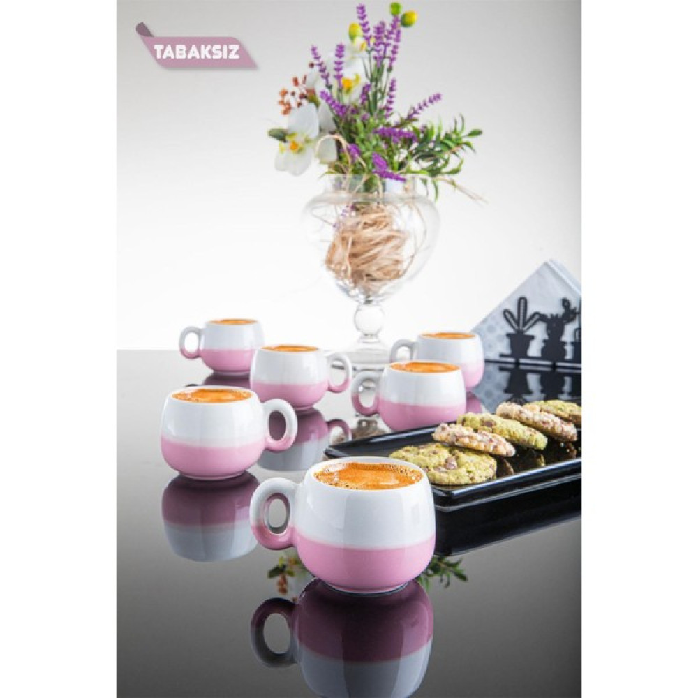 Doreline Coffeart Tabaksız Pembe Çift Renk El Yapımı Türk Kahvesi Espresso Fincan Seti 6'lı Fincan / Bardak / Kahve Takımı Fiyatı