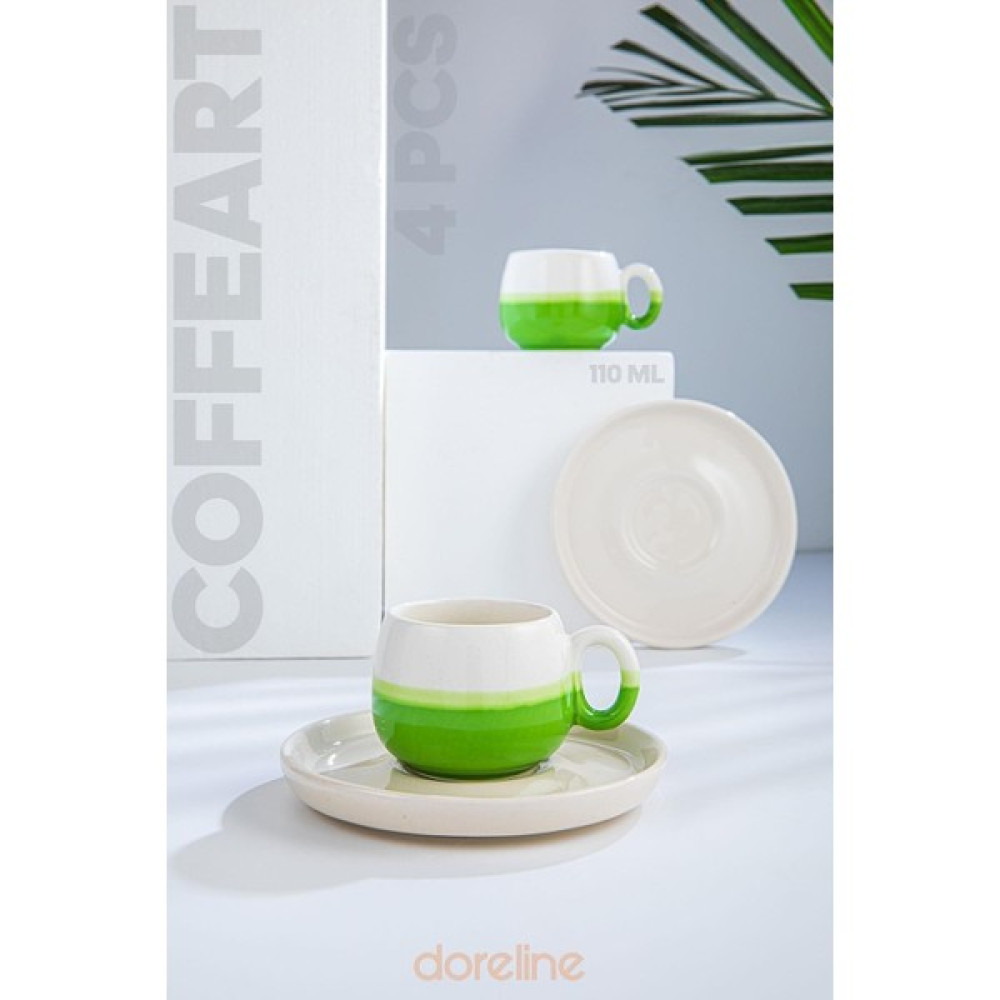 Doreline Coffeart Yeşil Çift Renk El Yapımı Türk Kahvesi Espresso Fincan Seti 2 Li Fincan / Bardak / Kahve Takımı Fiyatı