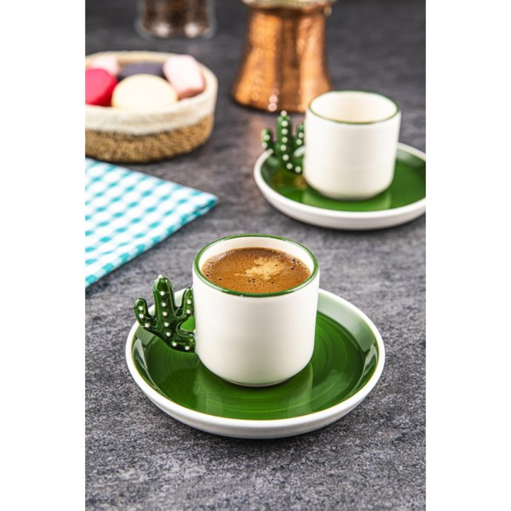 Doreline Kaktüs 2 Adet El Yapımı 110 ml Türk Kahvesi Fincanı Yeşil Tabak, Espresso, Hediyelik Fincan Fincan / Bardak / Kahve Takımı Fiyatı