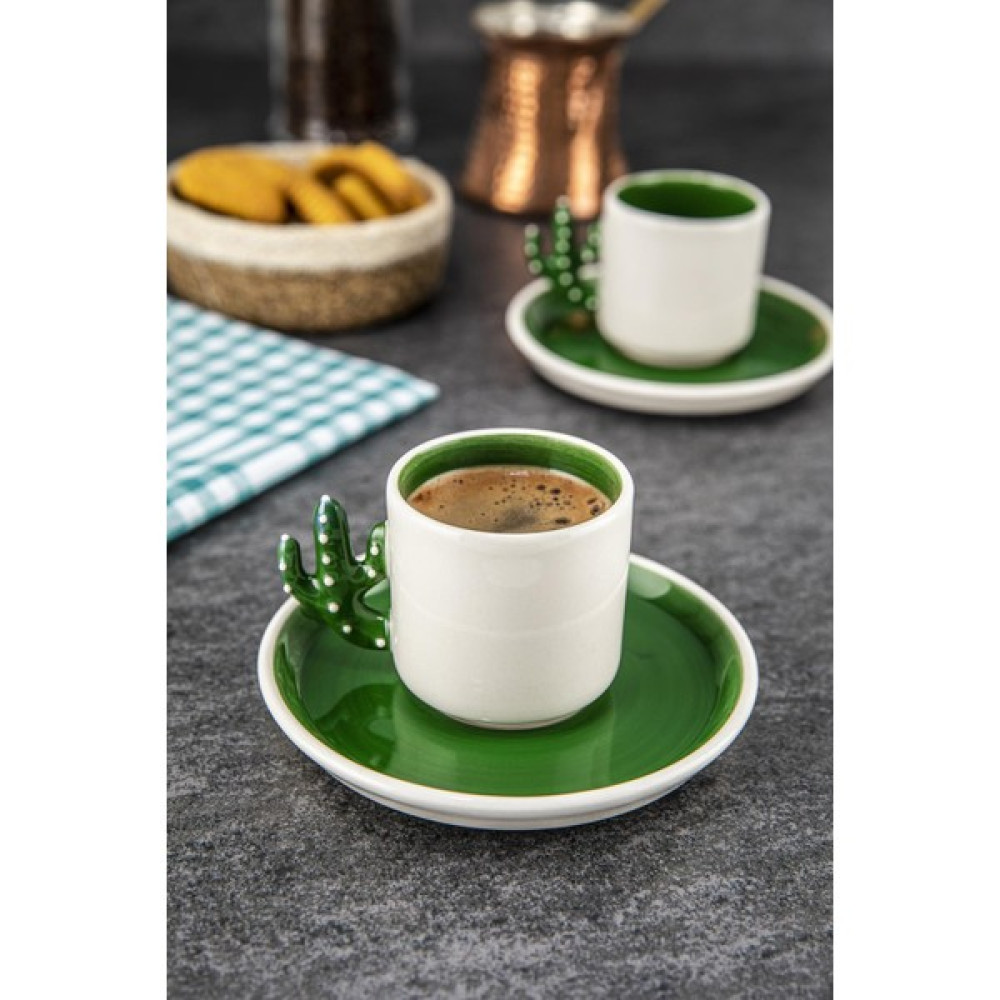Doreline Kaktüs El Yapımı 110 ml Türk Kahvesi, Espresso Fincanı Yeşil 2 Adet, Hediyelik 2 Li Fincan - Açık Yeşil Fincan / Bardak / Kahve Takımı Fiyatı