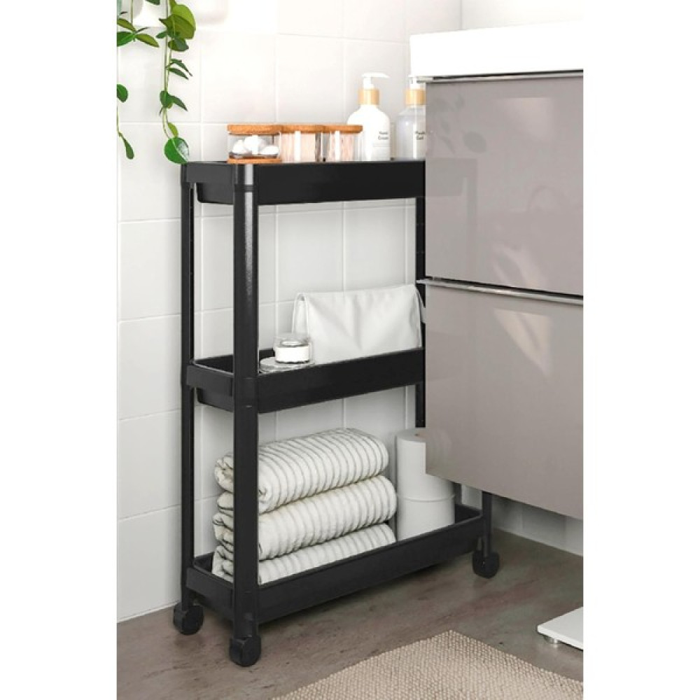 Doreline Slim 3 Katlı Tekerlekli Raf Ünitesi Siyah, Banyo Rafı, Mutfak Rafı, Servis Sehpası, Organizer - Siyah Banyo Rafı Fiyatı