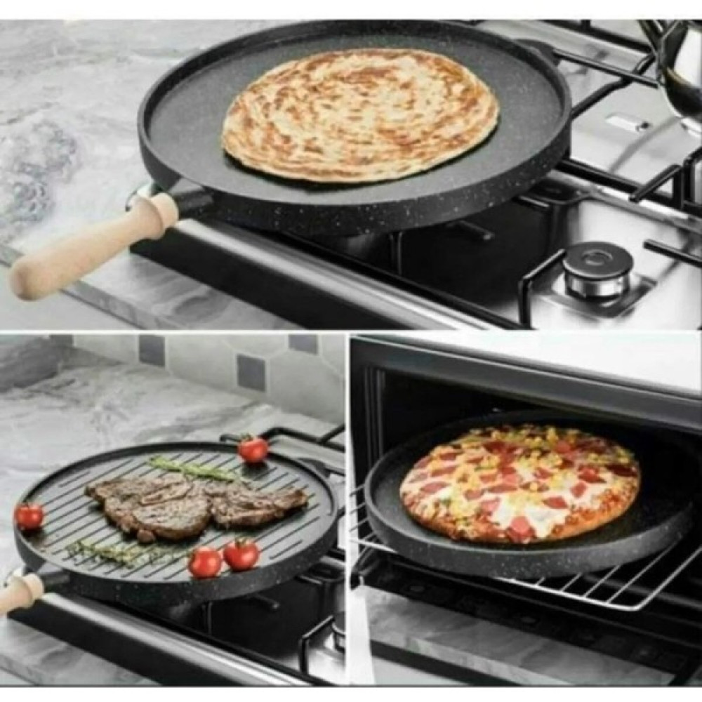 Doremcy Çift Taraflı Granit Döküm Bazlama Gözleme Izgara Tava Fırında Izgara Börek Tavası - siyah Tavalar Fiyatı
