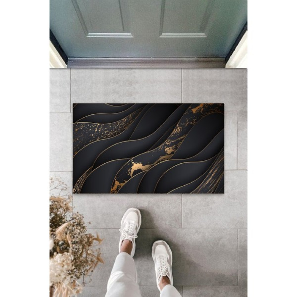 Dormot Home Çok Amaçlı Dijital Baskı Siyah-Gold Dalga Iç ve Dış Mekan Paspas - 45 x 75 cm - Kahverengi Paspas Fiyatı