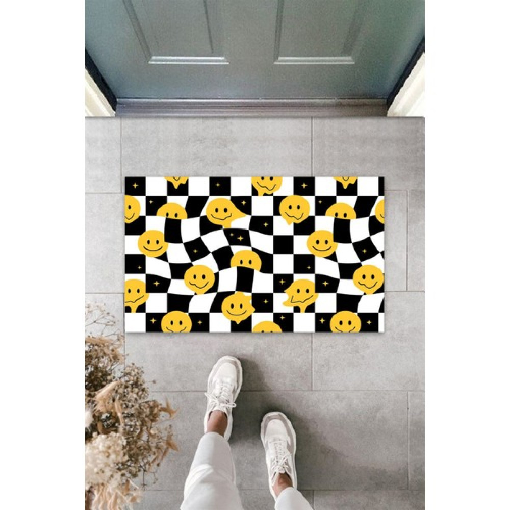 Dormot Home Dekoratif Dijital Gülen Emojiler Sarı-Siyah Kapı Paspası Dış Mekan Paspas - 45 x 75 cm - Kahverengi Paspas Fiyatı