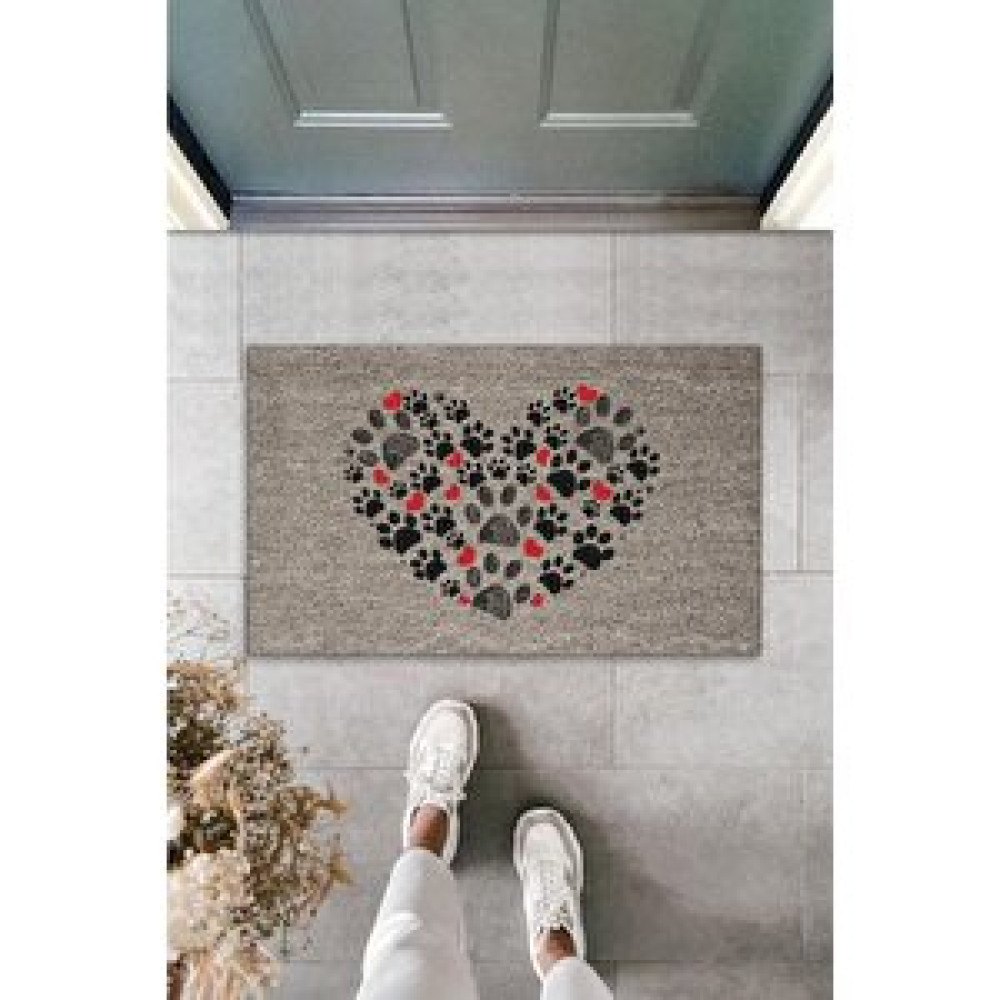Dormot Home Dijital Baskı Gri Patili Kalp Dekoratif Kapı Paspası Ps1289 Paspas Fiyatı