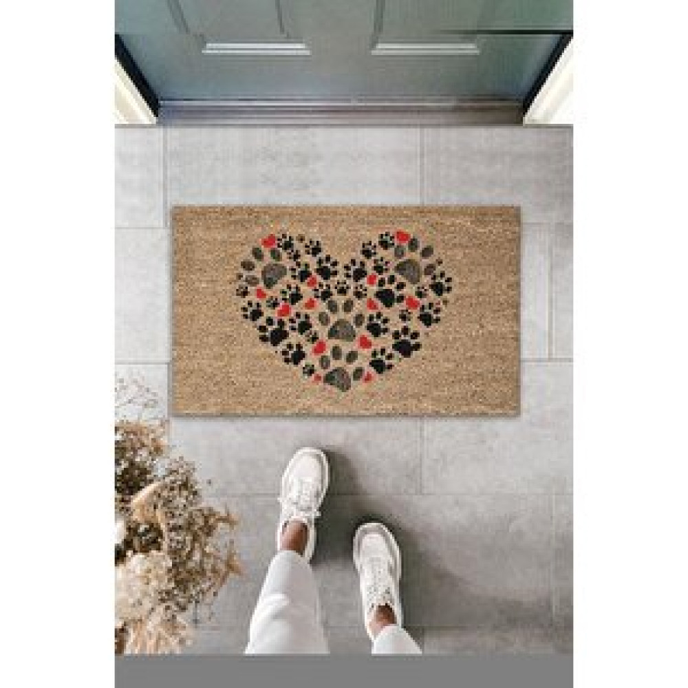 Dormot Home Dijital Baskı Kalitesi Kahverengi Patili Kalp Dekoratif Kapı Paspası Paspas Fiyatı