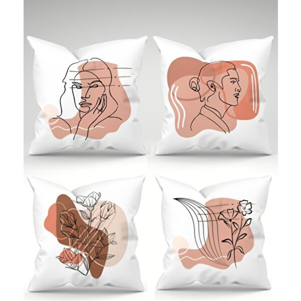 Dormot Home Modern Çift Tarafı Dijital Baskılı Insan Yüzü ve Çiçekli 4'lü Yastık Kırlent Kılıfı 43X43 cm Kırlent / Mobilya Yastığı Fiyatı
