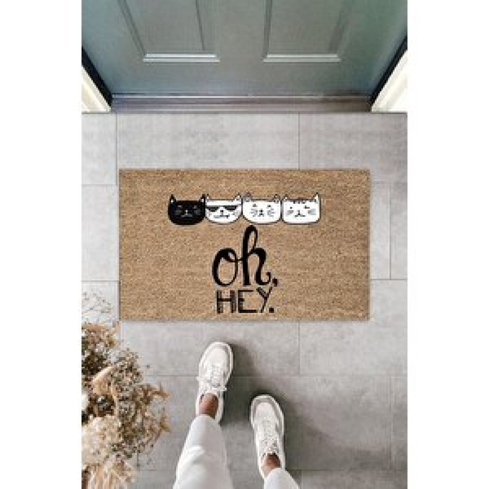Dormot Home Modern Dijital Baskı Oh Heyy Kedi Temalı Kapı Önü Paspası Paspas Fiyatı