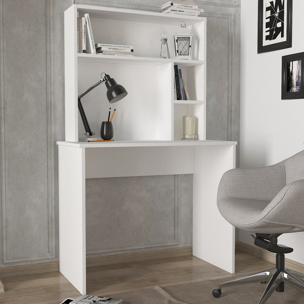 Dorpek Harris Raflı Arka Panelli Çalışma Masası Beyaz - 90 x 45 cm Çalışma Masası Fiyatı