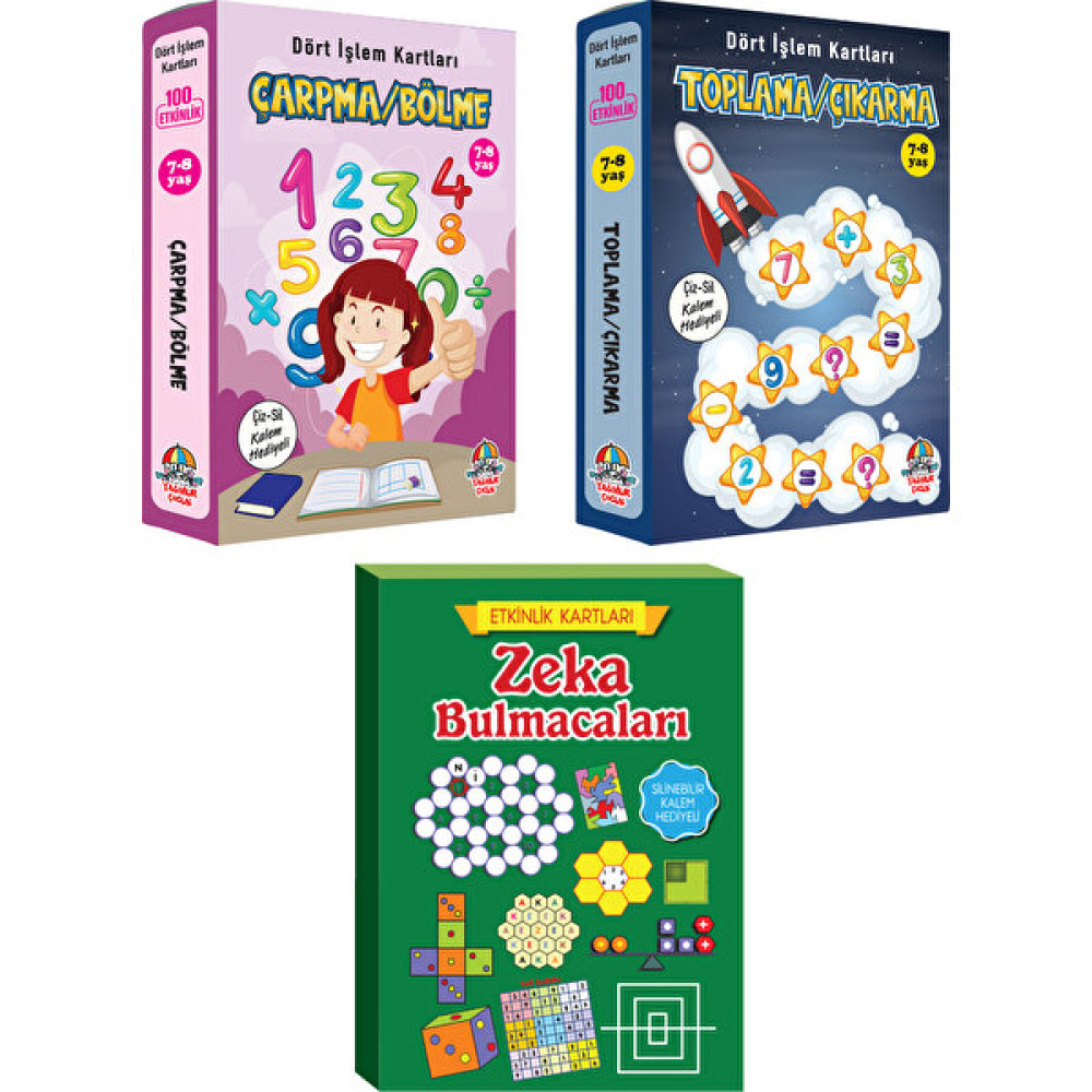 Dört İşlem Kartları Set 7-8 Yaş(Toplama-Çıkarma / Çarpma-Bölme) +Zeka Bulmacaları /7 + Yaş / 3 Kitap - Kart / Set / Yağmur Çocuk Çocuk Masal Fiyatı