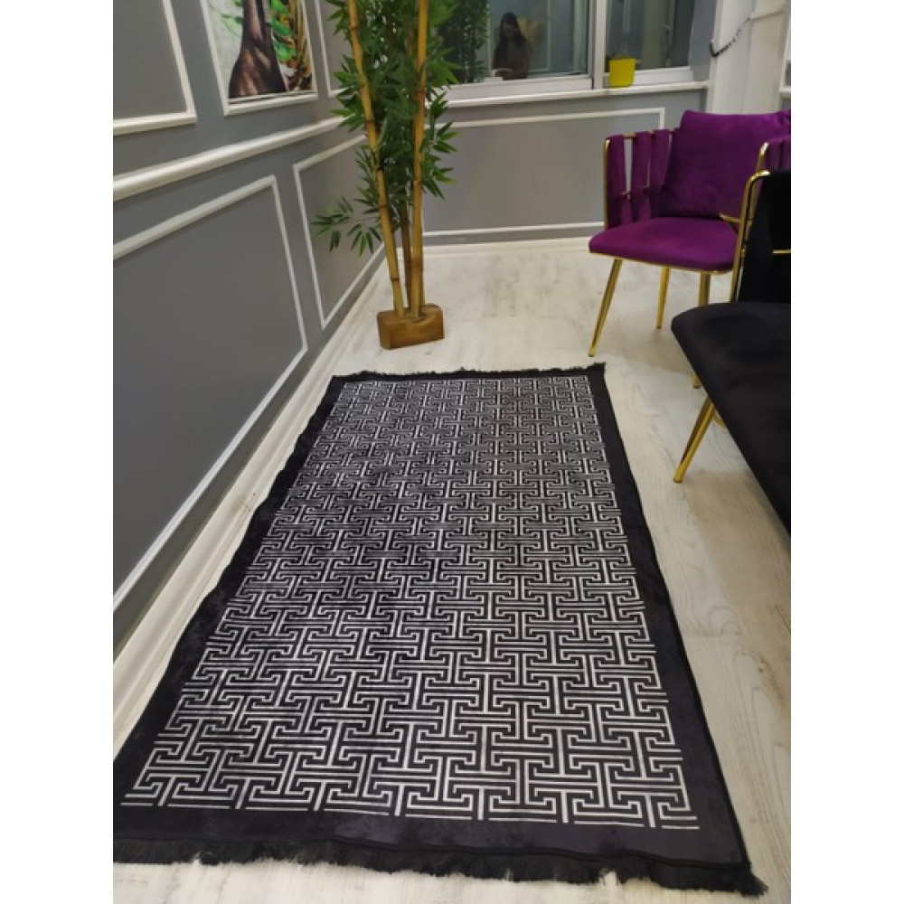 Doruklar Home Collection Çerçeveli Dekoratif Desenli Kaymaz Tabanlı Yıkanabilir Leke Tutmaz Dokuma Taban Halı - 120 x 180 cm - Siyah - Beyaz Salon Halısı Fiyatı