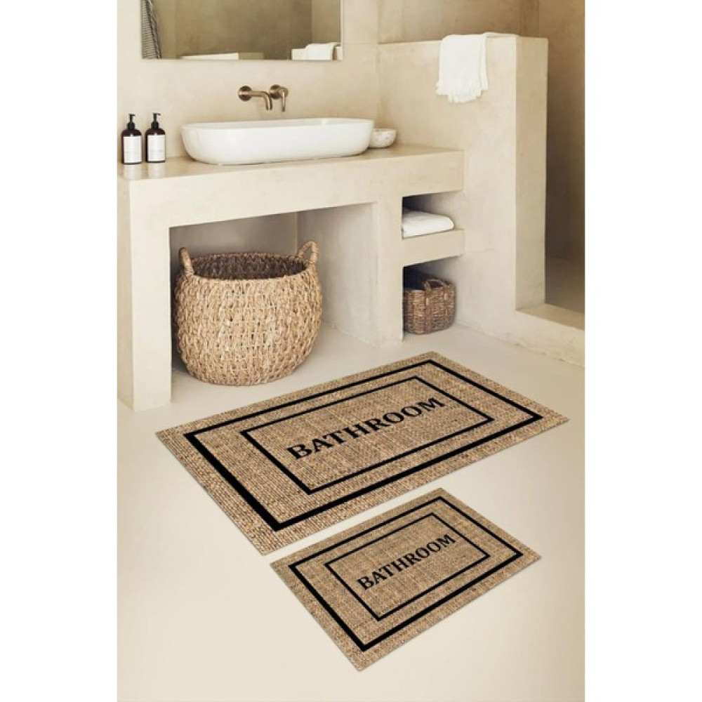 Doruklar Home Collection Dijital Baskı Kaymaz Taban Yıkanabilir 2'li Banyo Paspas Takımı - Açık Kahverengi Klozet Takımı Fiyatı