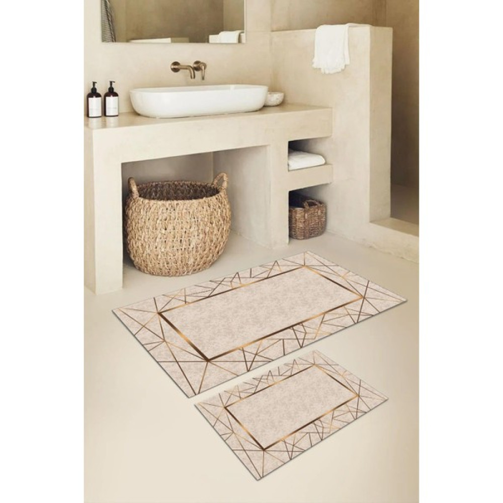 Doruklar Home Collection Dijital Baskı Kaymaz Taban Yıkanabilir 2'li Banyo Paspas Takımı - Krem Klozet Takımı Fiyatı