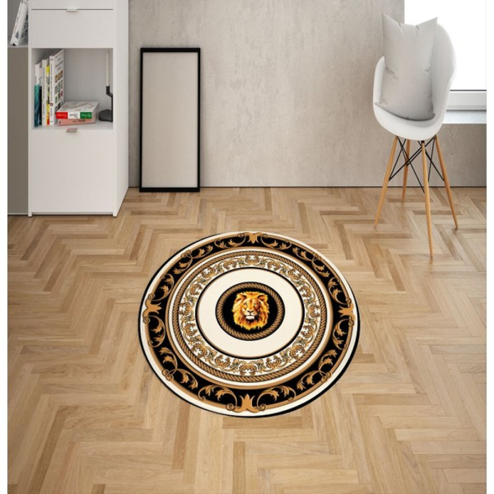 Doruklar Home Collection Kaymaz Taban Yıkanabilir Aslan Desenli Yuvarlak Dot Taban Halı - 100 x 100 cm - Renkli Salon Halısı Fiyatı