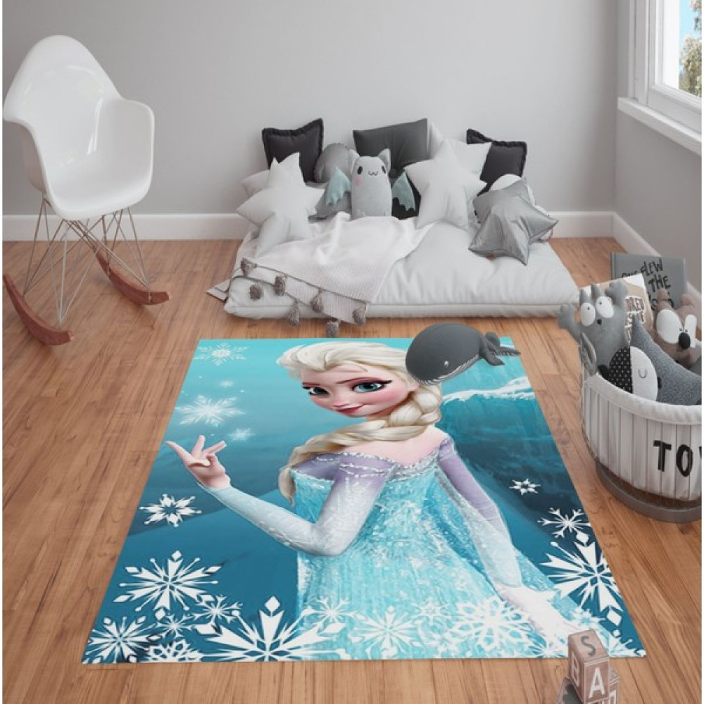 Doruklar Home Collection Kaymaz Tabanlı Yıkanabilir Elsa Frozen Desenli Çocuk Halısı Dot Taban Halı - 100 x 200 cm - Renkli Salon Halısı Fiyatı