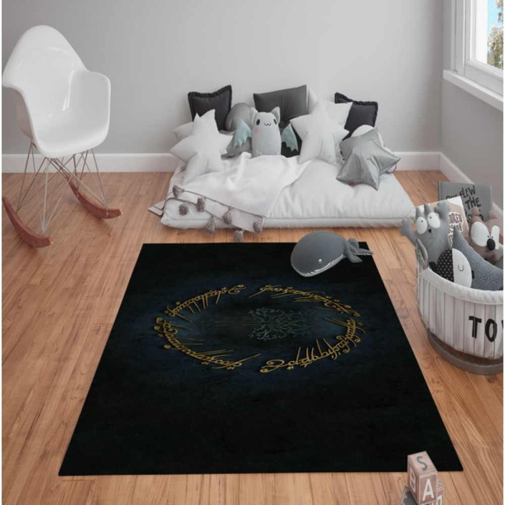 Doruklar Home Collection Kaymaz Tabanlı Yıkanabilir Yüzüklerin Efendisi Desenli Çocuk Halısı Dot Taban Halı - Siyah - 80 x 150 cm Salon Halısı Fiyatı