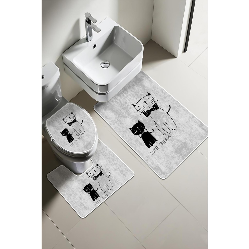 Doruklar Home Collection Modern Desenli Dijital Baskı 3’lü Banyo Paspas Takımı Yıkanabilir Kaymaz Tabanlı Klozet Takımı KLZ0003 - Renkli Araca Özel Paspaslar Fiyatı