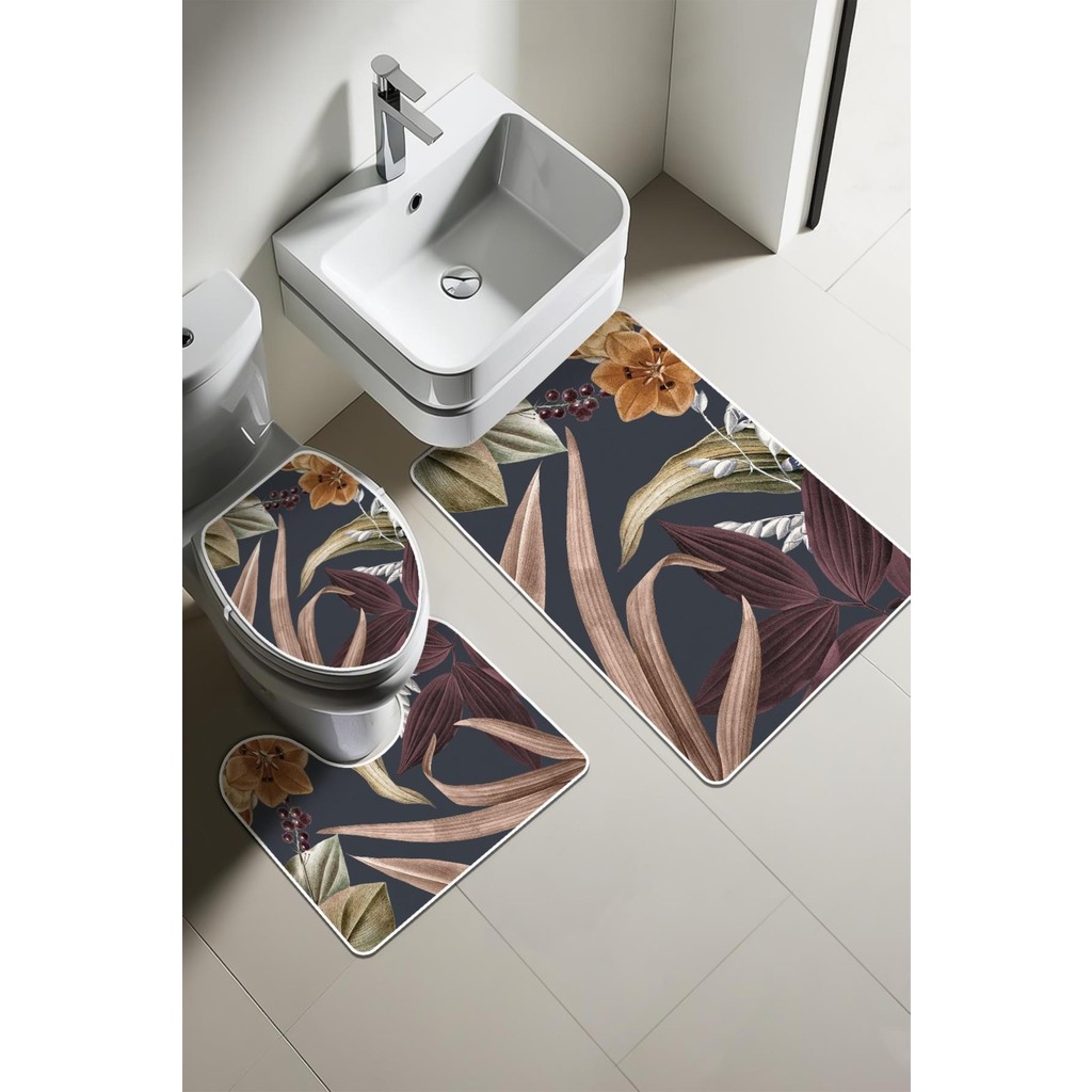Doruklar Home Collection Modern Desenli Dijital Baskı 3’lü Banyo Paspas Takımı Yıkanabilir Kaymaz Tabanlı Klozet Takımı KLZ0024 - Renkli Araca Özel Paspaslar Fiyatı