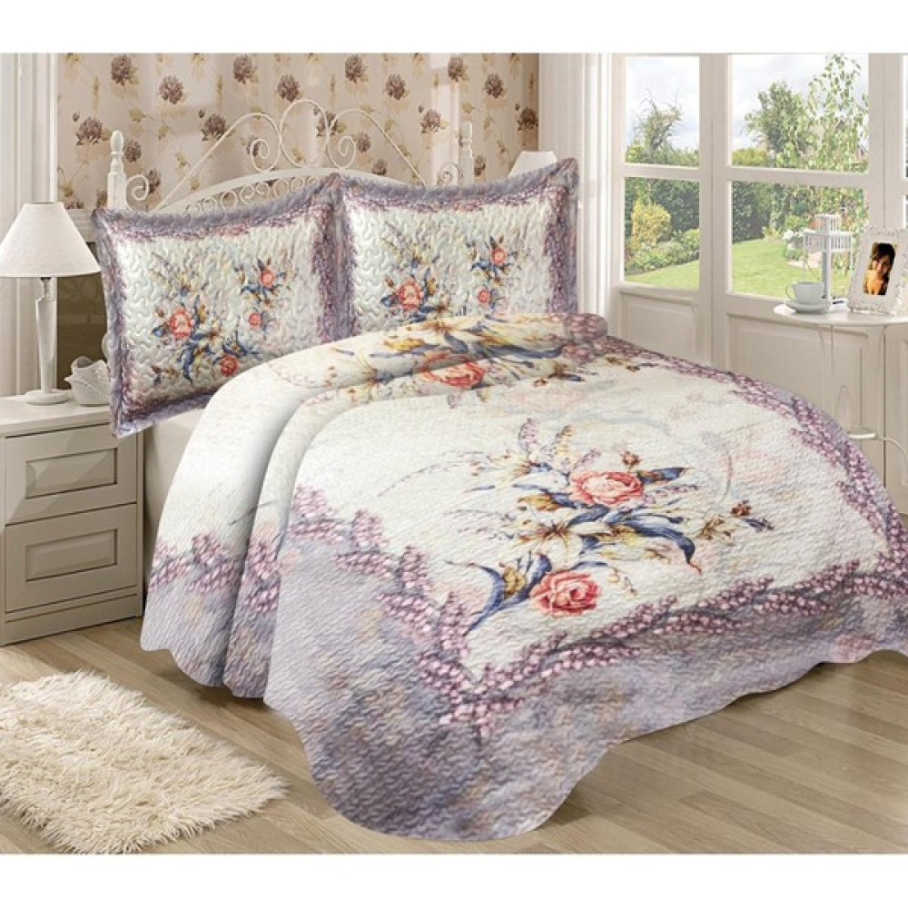 Doruklar Home Collection Pamuk Dolgulu Kadife Kumaş Çiçek Desenli Yatak Odası Çift Kişilik Kapitone Yatak Örtüsü Seti - 240 x 260 cm - Renkli Yatak Örtüsü Fiyatı