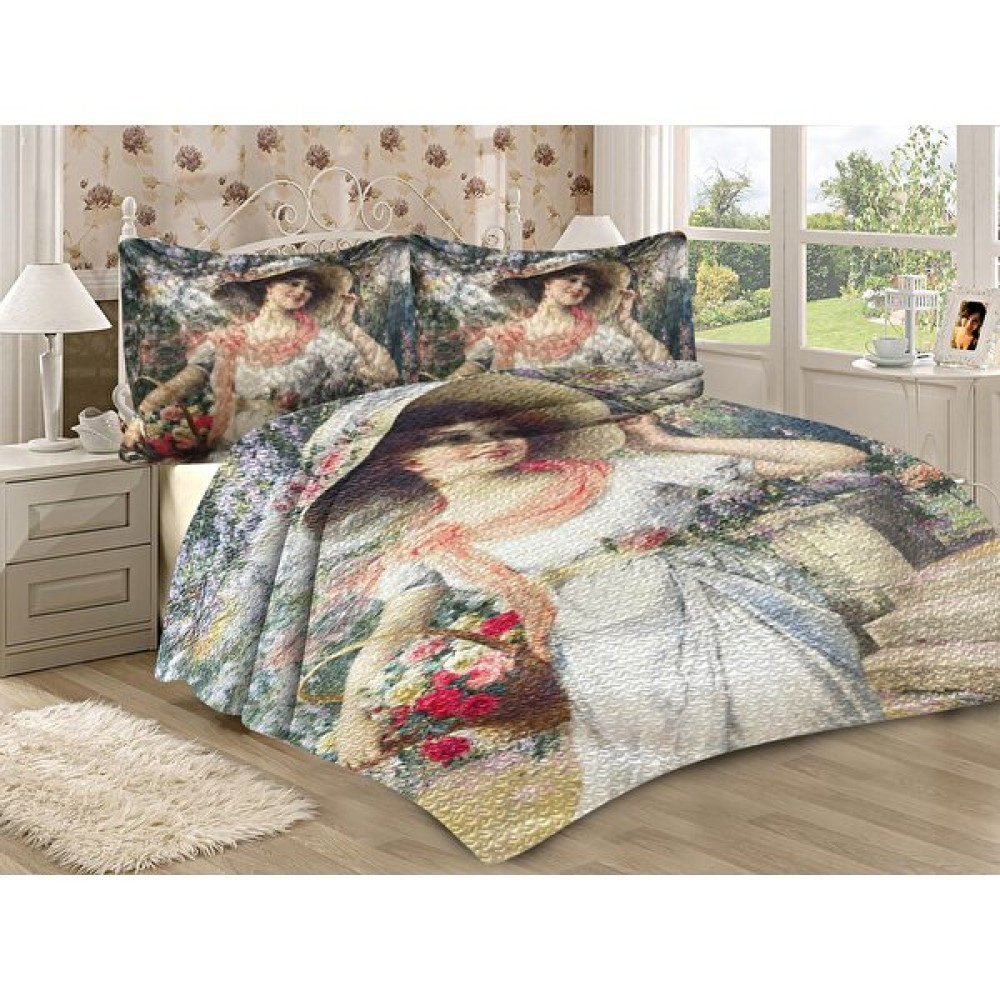 Doruklar Home Collection Pamuk Dolgulu Kadife Kumaş Çiçekli Kadın Desenli Yatak Odası Çift Kişilik Kapitone Yatak Örtüsü Seti - 240 x 260 cm - Renkli Yatak Örtüsü Fiyatı