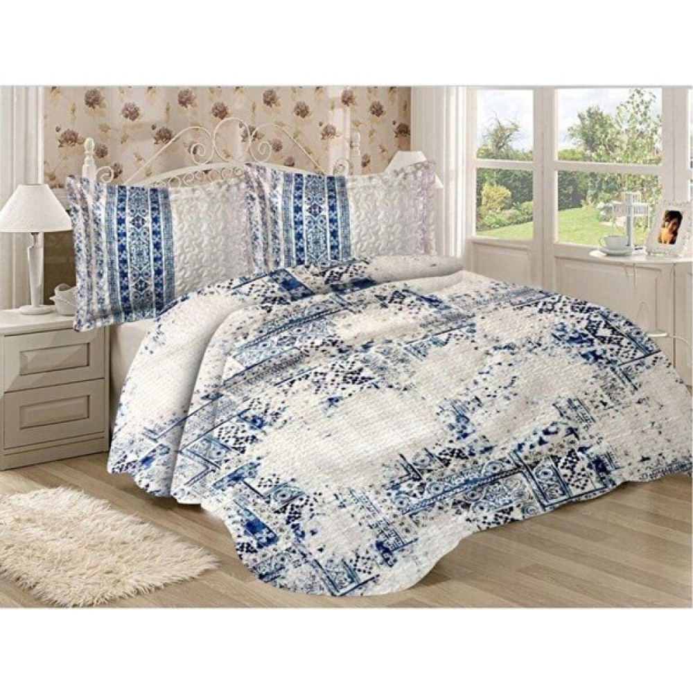 Doruklar Home Collection Pamuk Dolgulu Kadife Kumaş Eskitme Desenli Yatak Odası Çift Kişilik Kapitone Yatak Örtüsü Seti - 240 x 260 cm - Renkli Yatak Örtüsü Fiyatı