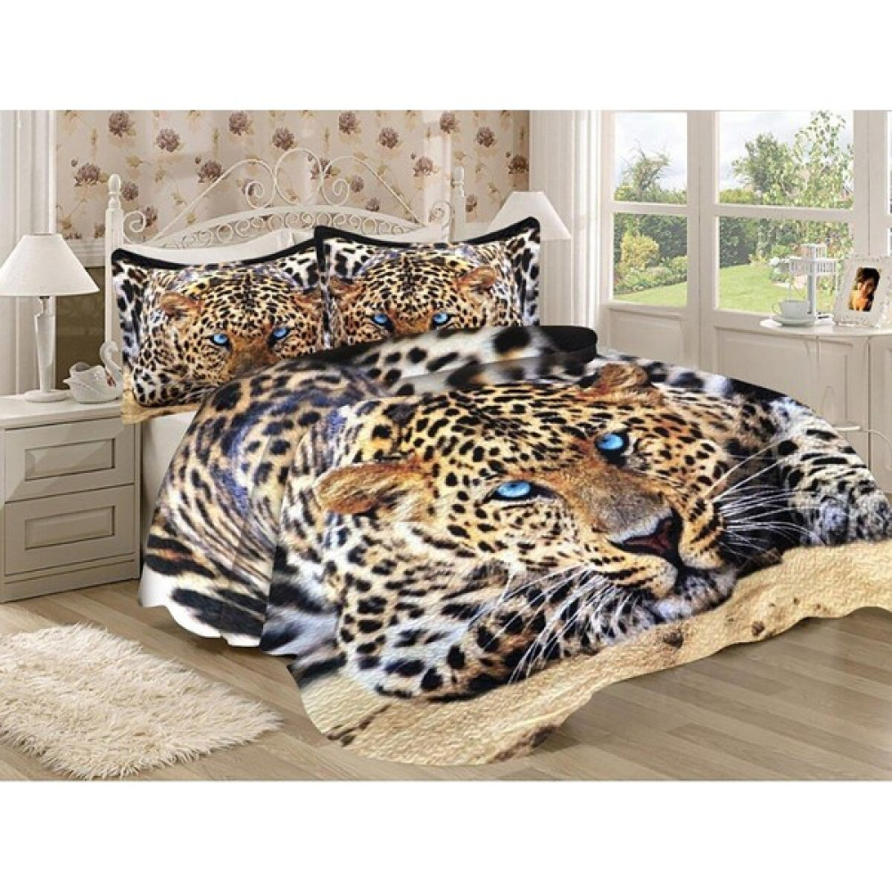Doruklar Home Collection Pamuk Dolgulu Kadife Kumaş Leopar Desenli Yatak Odası Çift Kişilik Kapitone Yatak Örtüsü Seti - 240 x 260 cm - Renkli Yatak Örtüsü Fiyatı
