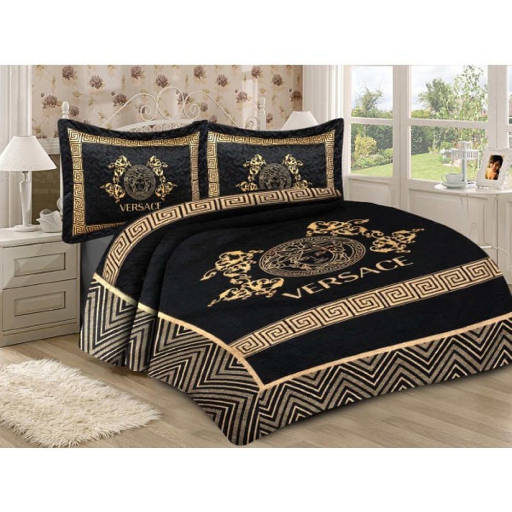 Doruklar Home Collection Pamuk Dolgulu Kadife Kumaş Modern Versace Desen Yatak Odası Çift Kişilik Kapitone Yatak Örtüsü Seti - 240 x 260 cm - Renkli Yatak Örtüsü Fiyatı