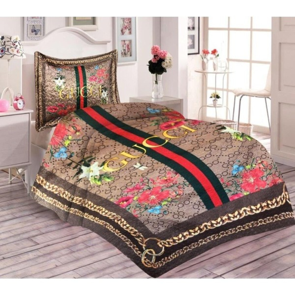 Doruklar Home Collection Pamuk Dolgulu Kadife Kumaşlı Çiçekli Gucci Desenli Tek Kişilik Kapitone Yatak Örtüsü - Renkli - 180 x 240 cm Yatak Örtüsü Fiyatı