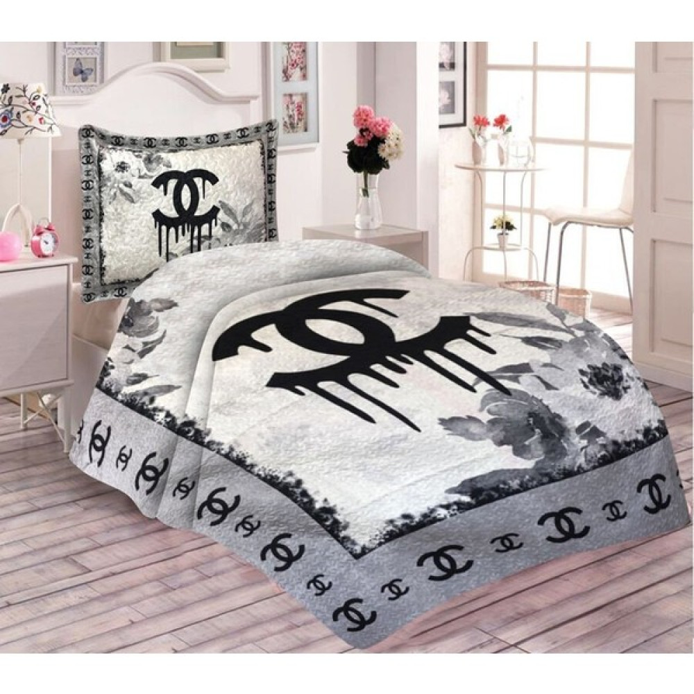 Doruklar Home Collection Pamuk Dolgulu Kadife Kumaşlı Dekoratif Chanel Desenli Tek Kişilik Kapitone Yatak Örtüsü - Beyaz - Gri - 180 x 240 cm Yatak Örtüsü Fiyatı